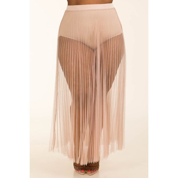 Boutique Dresses & Skirts - Women's Sexy Elastic Waist Pleated Mesh Maxi Skirt Plus Size 1X 2X 3X